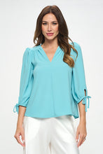 Load image into Gallery viewer, Solid V neck Top with Self Tie Sleeves