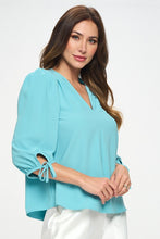Load image into Gallery viewer, Solid V neck Top with Self Tie Sleeves