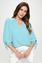 Load image into Gallery viewer, Solid V neck Top with Self Tie Sleeves