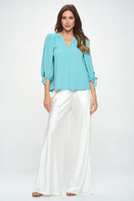 Load image into Gallery viewer, Solid V neck Top with Self Tie Sleeves