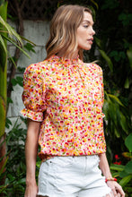 Load image into Gallery viewer, Floral Puff Sleve Keyhole Blouse