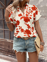 Load image into Gallery viewer, Flower Notched Short Sleeve Blouse