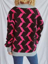 Load image into Gallery viewer, Contrast Trim Geometric V-Neck Long Sleeve Cardigan