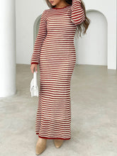 Load image into Gallery viewer, Devine Tied Round Neck Striped Sweater Dress