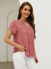 Load image into Gallery viewer, Heart Print Notched Petal Sleeve Blouse