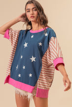 Load image into Gallery viewer, US Flag Theme Color Block Star Patch T-Shirt
