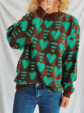 Load image into Gallery viewer, Heart Contrast Long Sleeve Dropped Shoulder Sweater