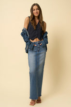 Load image into Gallery viewer, DARK DENIM SUPER LONG MAXI SKIRT
