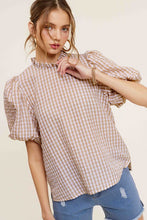 Load image into Gallery viewer, Gingham Check Print Puff Sleeve Top