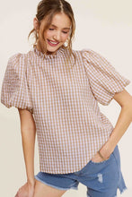 Load image into Gallery viewer, Gingham Check Print Puff Sleeve Top