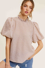 Load image into Gallery viewer, Gingham Check Print Puff Sleeve Top