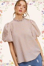 Load image into Gallery viewer, Gingham Check Print Puff Sleeve Top