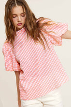 Load image into Gallery viewer, Gingham Check Print Puff Sleeve Top