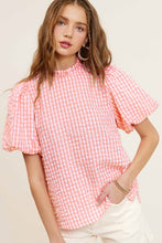 Load image into Gallery viewer, Gingham Check Print Puff Sleeve Top