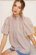 Load image into Gallery viewer, Gingham Check Print Puff Sleeve Top