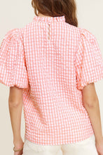 Load image into Gallery viewer, Gingham Check Print Puff Sleeve Top