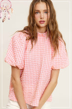 Load image into Gallery viewer, Gingham Check Print Puff Sleeve Top