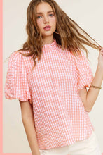 Load image into Gallery viewer, Gingham Check Print Puff Sleeve Top