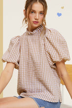 Load image into Gallery viewer, Gingham Check Print Puff Sleeve Top