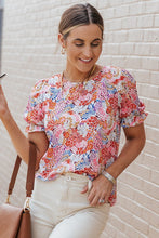 Load image into Gallery viewer, Women Mix Floral Pattern Bubble Sleeve Blouse