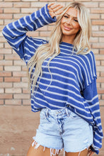 Load image into Gallery viewer, Casual Stripe Round Neck Drop Shoulder Sweater