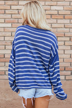 Load image into Gallery viewer, Casual Stripe Round Neck Drop Shoulder Sweater