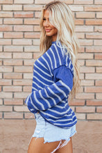 Load image into Gallery viewer, Casual Stripe Round Neck Drop Shoulder Sweater