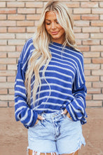 Load image into Gallery viewer, Casual Stripe Round Neck Drop Shoulder Sweater