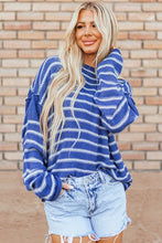 Load image into Gallery viewer, Casual Stripe Round Neck Drop Shoulder Sweater