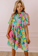 Load image into Gallery viewer, Women Floral Puff Sleeve Buttoned Babydoll Dress