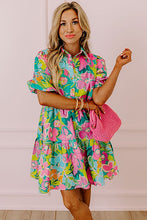 Load image into Gallery viewer, Women Floral Puff Sleeve Buttoned Babydoll Dress