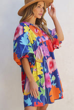 Load image into Gallery viewer, Women Floral Print Split Neck Babydoll Dress