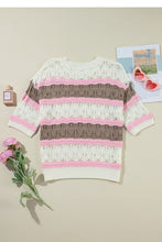 Load image into Gallery viewer, Women Stripe Color Block Half Sleeve Sweater