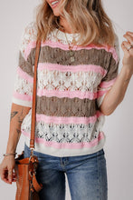 Load image into Gallery viewer, Women Stripe Color Block Half Sleeve Sweater