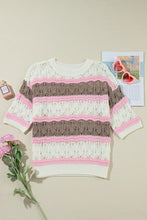 Load image into Gallery viewer, Women Stripe Color Block Half Sleeve Sweater