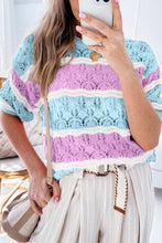 Load image into Gallery viewer, Women Stripe Color Block Half Sleeve Sweater