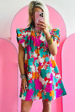 Load image into Gallery viewer, Women Tie Split Neck Flutter Sleeve Mini Dress