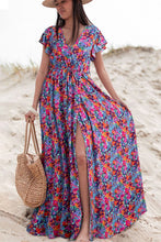 Load image into Gallery viewer, Women Floral Print V Neck Wrap Split Maxi Dress