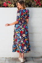 Load image into Gallery viewer, Women Retro Floral Printed Split Neck Maxi Dress