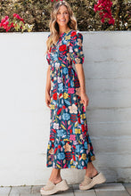 Load image into Gallery viewer, Women Retro Floral Printed Split Neck Maxi Dress