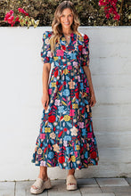 Load image into Gallery viewer, Women Retro Floral Printed Split Neck Maxi Dress