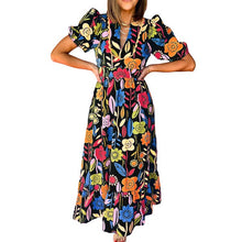 Load image into Gallery viewer, Women Retro Floral Printed Split Neck Maxi Dress