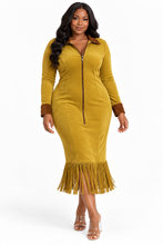 Load image into Gallery viewer, Tracianne Fringe Hem Zip Front Midi Dress Plus Size