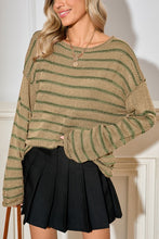 Load image into Gallery viewer, Casual Stripe Round Neck Drop Shoulder Sweater