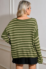 Load image into Gallery viewer, Casual Stripe Round Neck Drop Shoulder Sweater