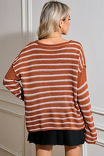 Load image into Gallery viewer, Casual Stripe Round Neck Drop Shoulder Sweater