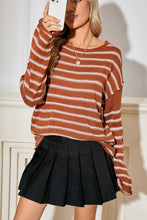 Load image into Gallery viewer, Casual Stripe Round Neck Drop Shoulder Sweater