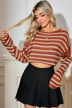 Load image into Gallery viewer, Casual Stripe Round Neck Drop Shoulder Sweater