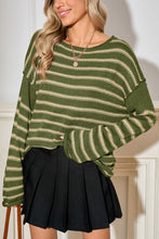Load image into Gallery viewer, Casual Stripe Round Neck Drop Shoulder Sweater