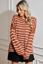 Load image into Gallery viewer, Casual Stripe Round Neck Drop Shoulder Sweater